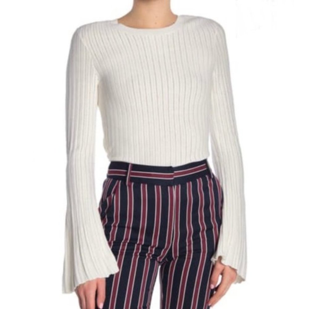 NWT Frame Bell Sleeve Pointelle Rib Knit Sweater - Picture 1 of 9